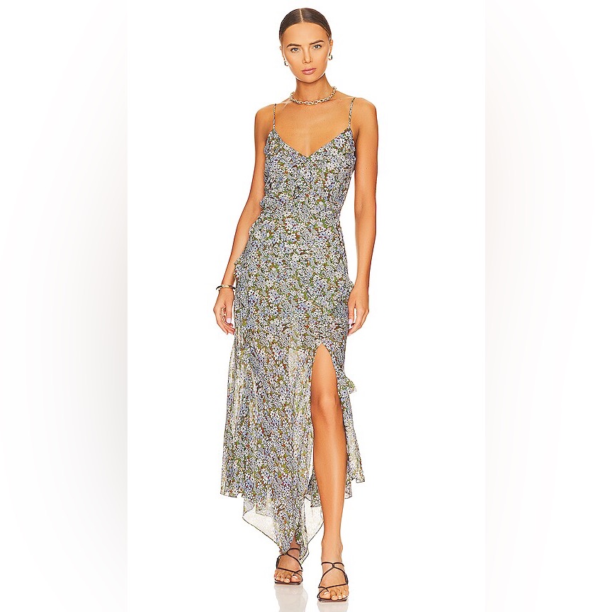 Veronica Beard Avenel Asymmetric Floral Ruffle 100% Silk Maxi Dress Size 6